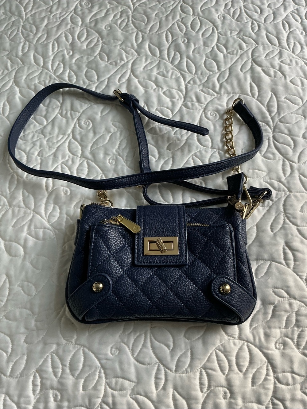 Quilted Navy Crossbody Bag with Gold Hardware
